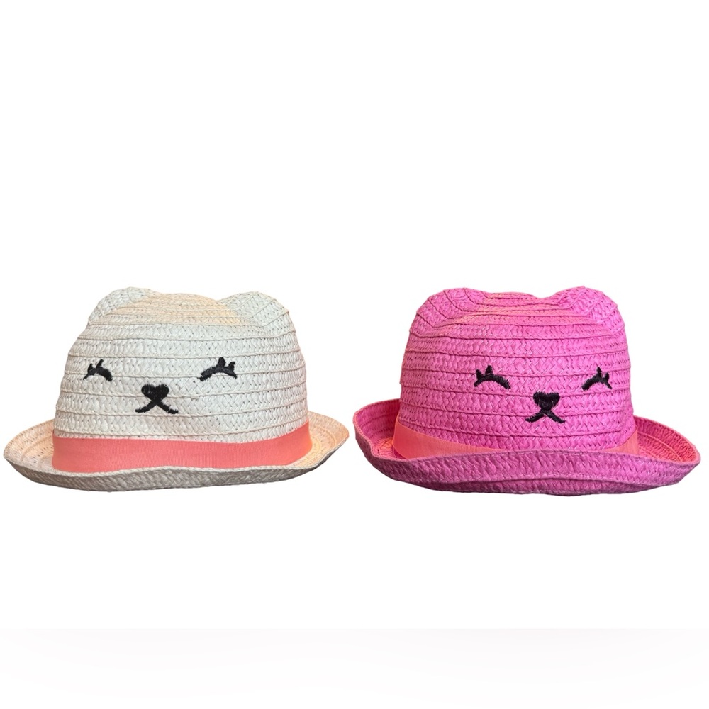 Girls Cute Cat Face Pop Up Ears Straw Hats